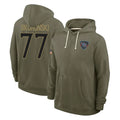 Tlead T.Titans #77 Peter Skoronski Player Olive Salute to Service Hoodies Home Game Stitched Jerseys