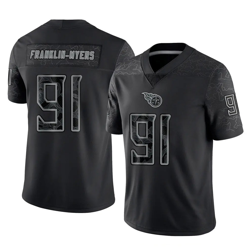 Tlead T.Titans #91 John Franklin-Myers Player Black Limited Reflective Home Game Stitched Jerseys