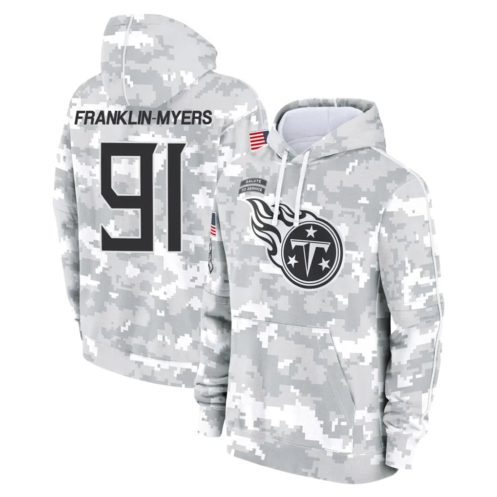 Tlead T.Titans #91 John Franklin-Myers Player Camo Arctic Salute to Service Pullover Hoodies Home Game Stitched Jerseys