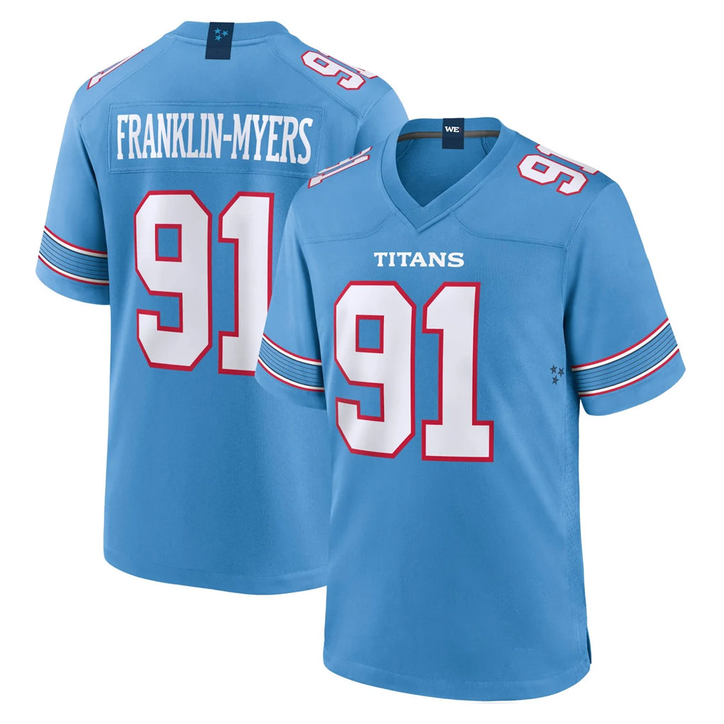 Tlead T.Titans #91 John Franklin-Myers Player Light Blue 2026 Game Home Stitched Jerseys