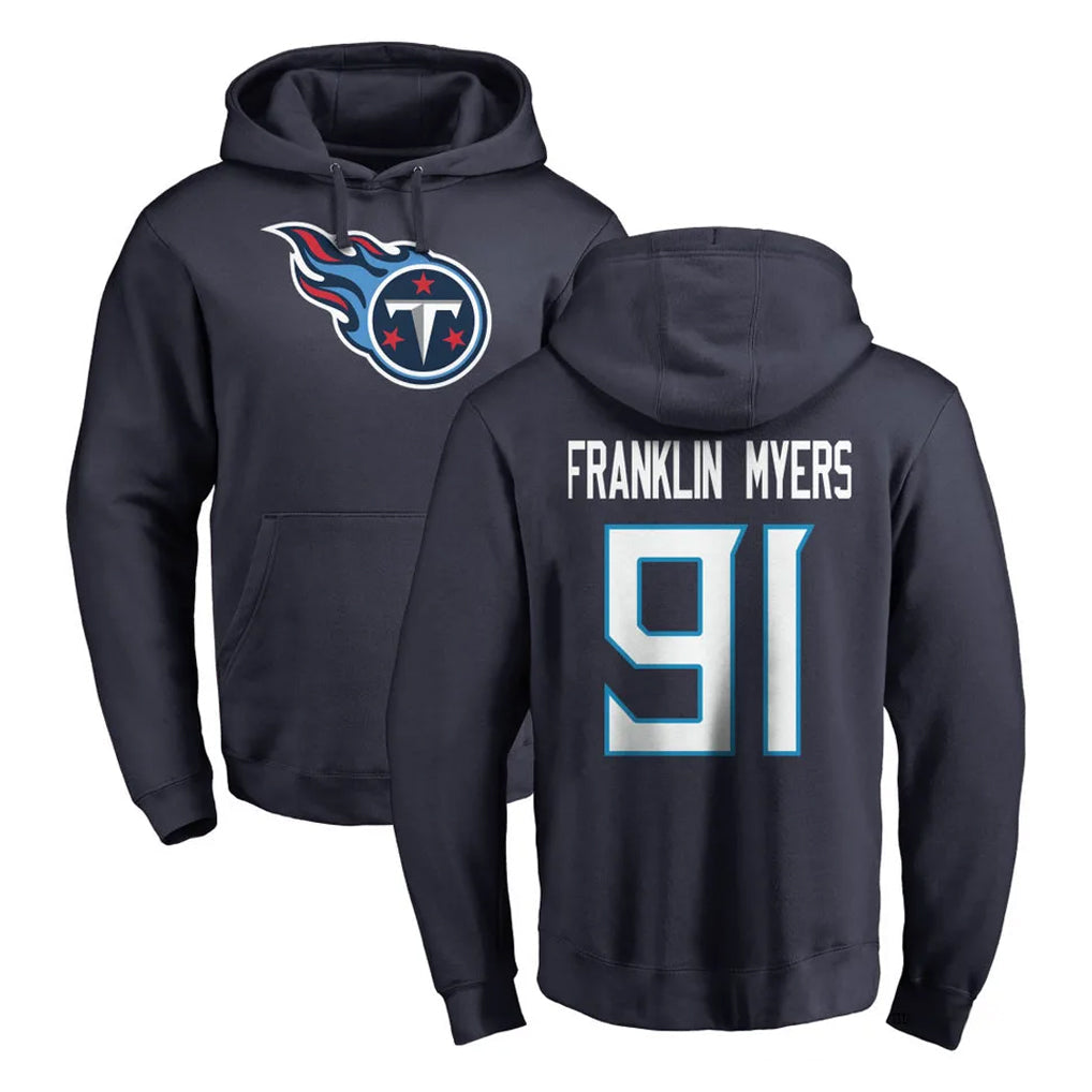 Tlead T.Titans #91 John Franklin-Myers Player Navy Logo Pullover Hoodies Home Game Stitched Jerseys