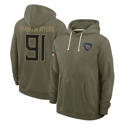 Tlead T.Titans #91 John Franklin-Myers Player Olive Salute to Service Hoodies Home Game Stitched Jerseys