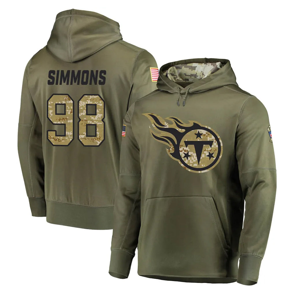 Tlead T.Titans #98 Jeffery Simmons Player Olive Salute to Service Pullover Hoodies Home Game Stitched Jerseys