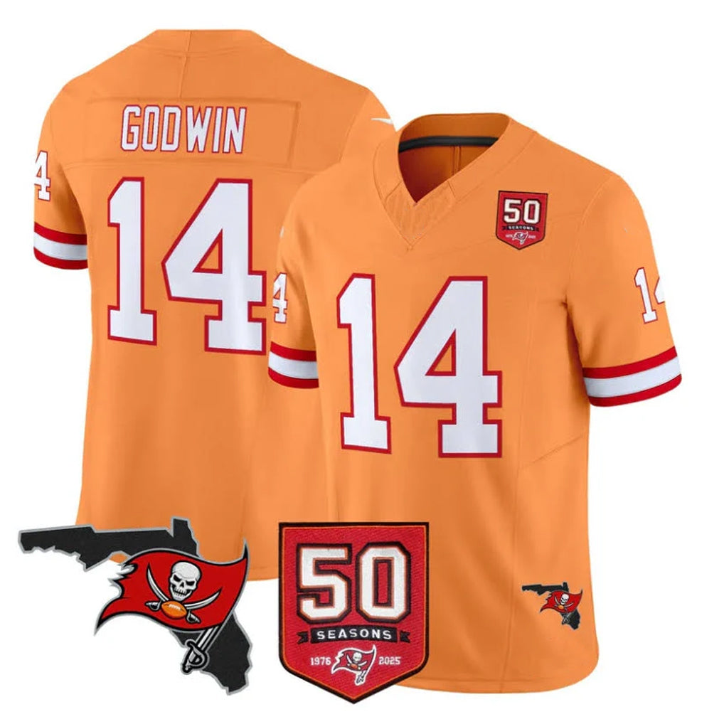 Tlead TB.Buccaneers #14 Chris Godwin Jr. Player Orange 50th Season Vapor Limited Home Game Stitched Jerseys