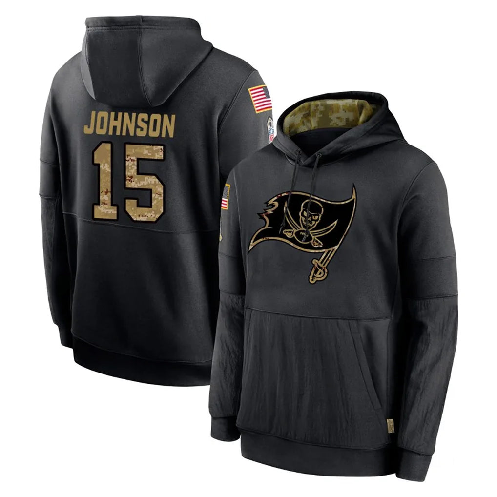 Tlead TB.Buccaneers #15 Tez Johnson Player Black Salute to Service Sideline Performance Pullover Hoodies Home Game Stitched Jerseys