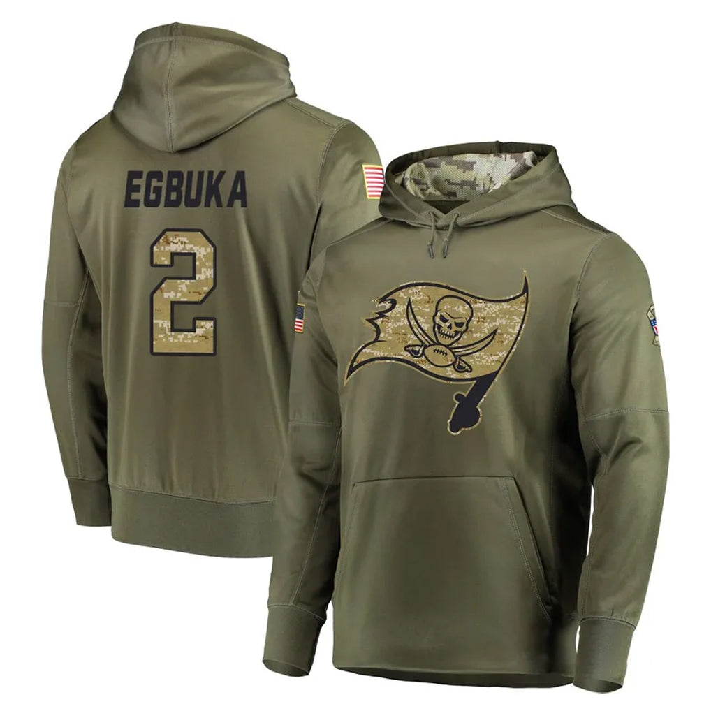 Tlead TB.Buccaneers #2 Emeka Egbuka Player Olive Salute to Service Pullover Hoodie Home Game Stitched Jerseys