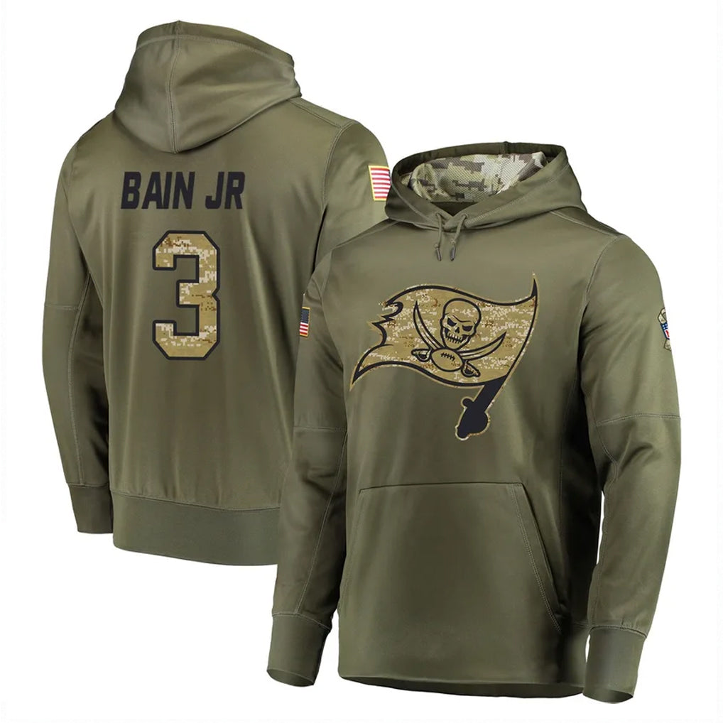 Tlead TB.Buccaneers #3 Rueben Bain Jr. Player Olive Salute to Service Pullover Hoodie Home Game Stitched Jerseys