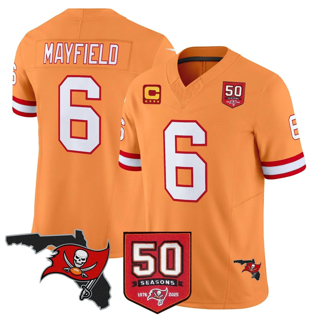 Tlead TB.Buccaneers #6 Baker Mayfield Player Orange 50th Season Vapor Limited Home Game Stitched Jerseys