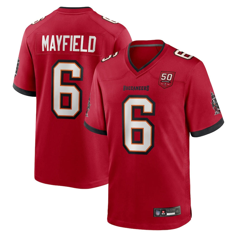 Tlead TB.Buccaneers #6 Baker Mayfield Player Red 50th Anniversary Game Stitched Jerseys