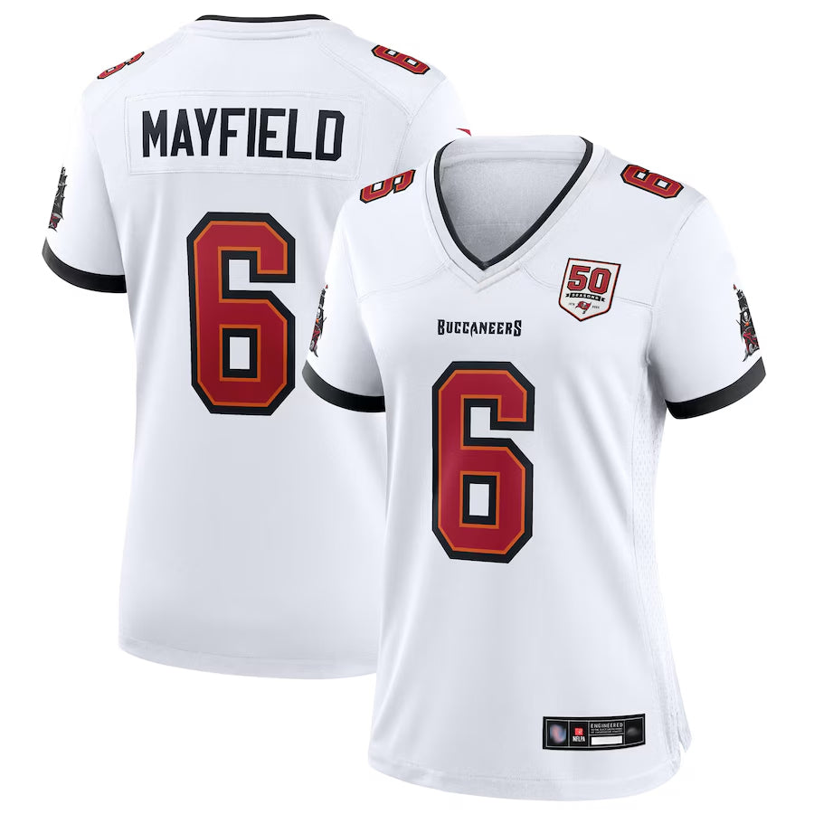 Tlead TB.Buccaneers #6 Baker Mayfield Player White 50th Anniversary Game Stitched Jerseys