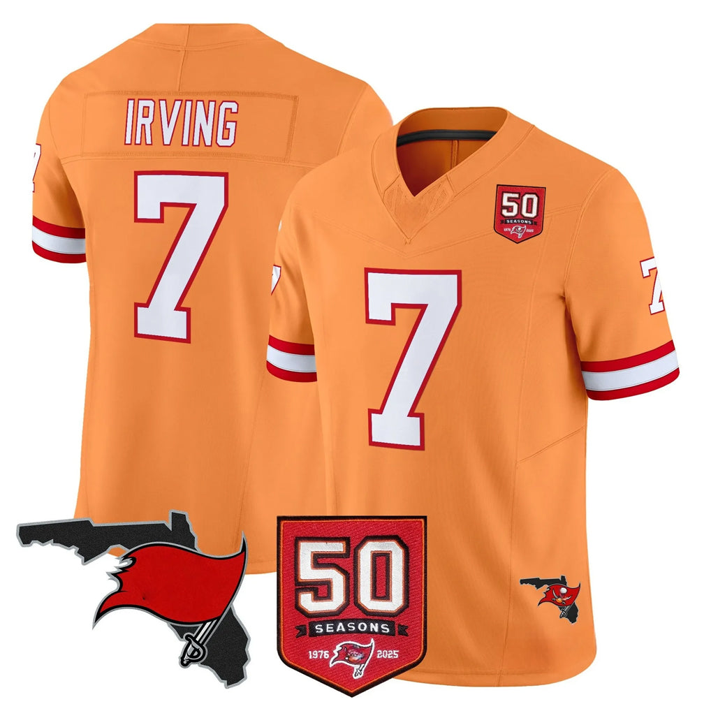 Tlead TB.Buccaneers #7 Bucky Irving Player Orange 50th Season Vapor Limited Home Game Stitched Jerseys