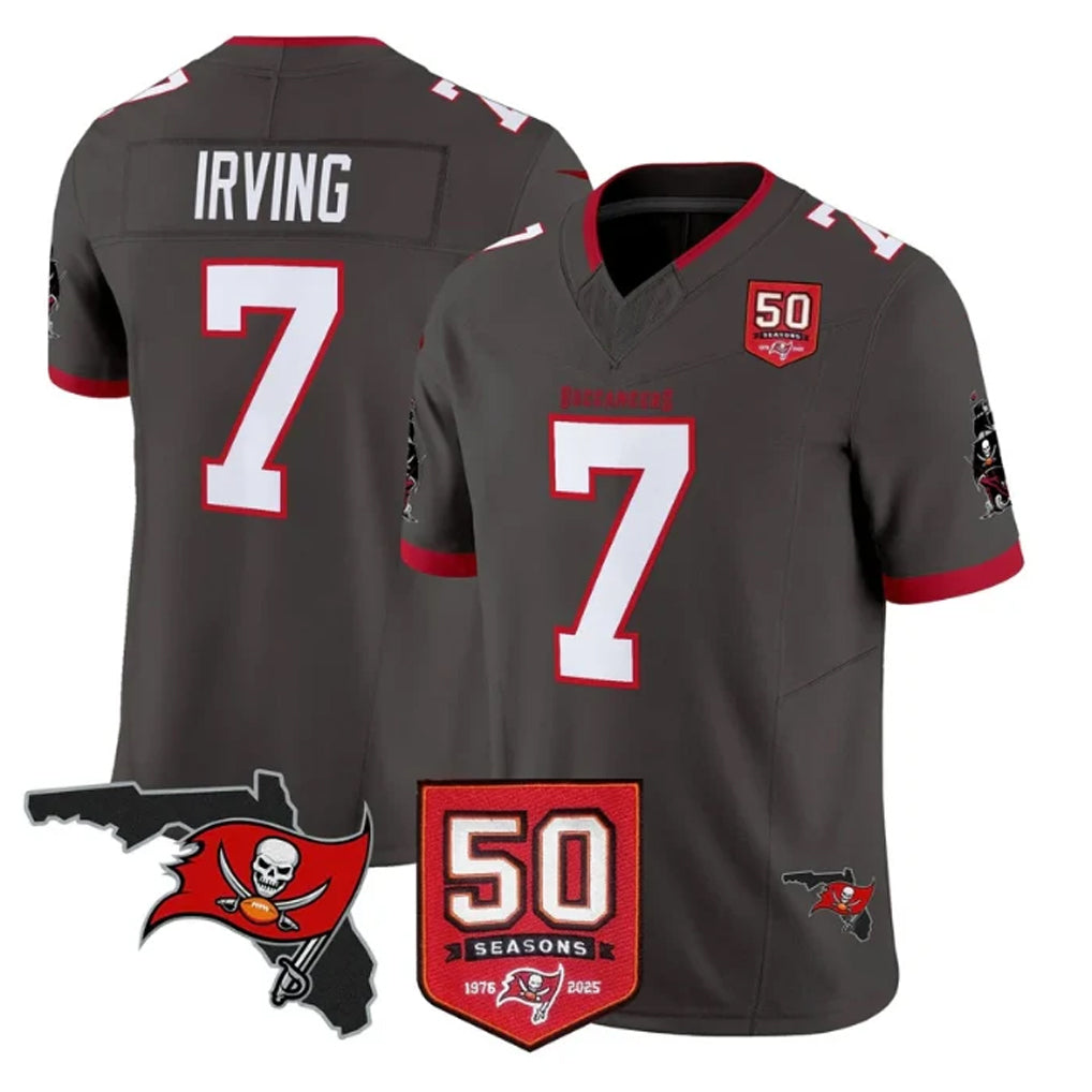 Tlead TB.Buccaneers #7 Bucky Irving Player Pewter 50th Season Vapor Limited Home Game Stitched Jerseys