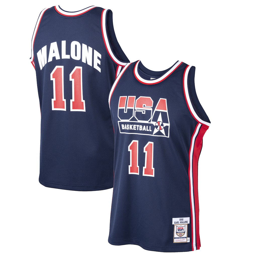 Tlead U.Jazz #11 Karl Malone Mitchell & Ness Navy 1992 Dream Team Authentic Jerseys