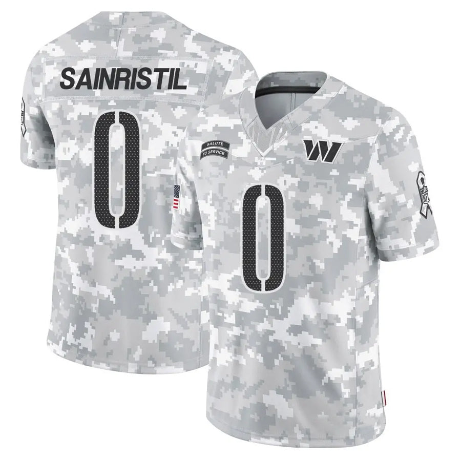 Tlead W.Commanders #0 Mike Sainristil Player Arctic Camo Salute to Service Limited Stitched Jerseys