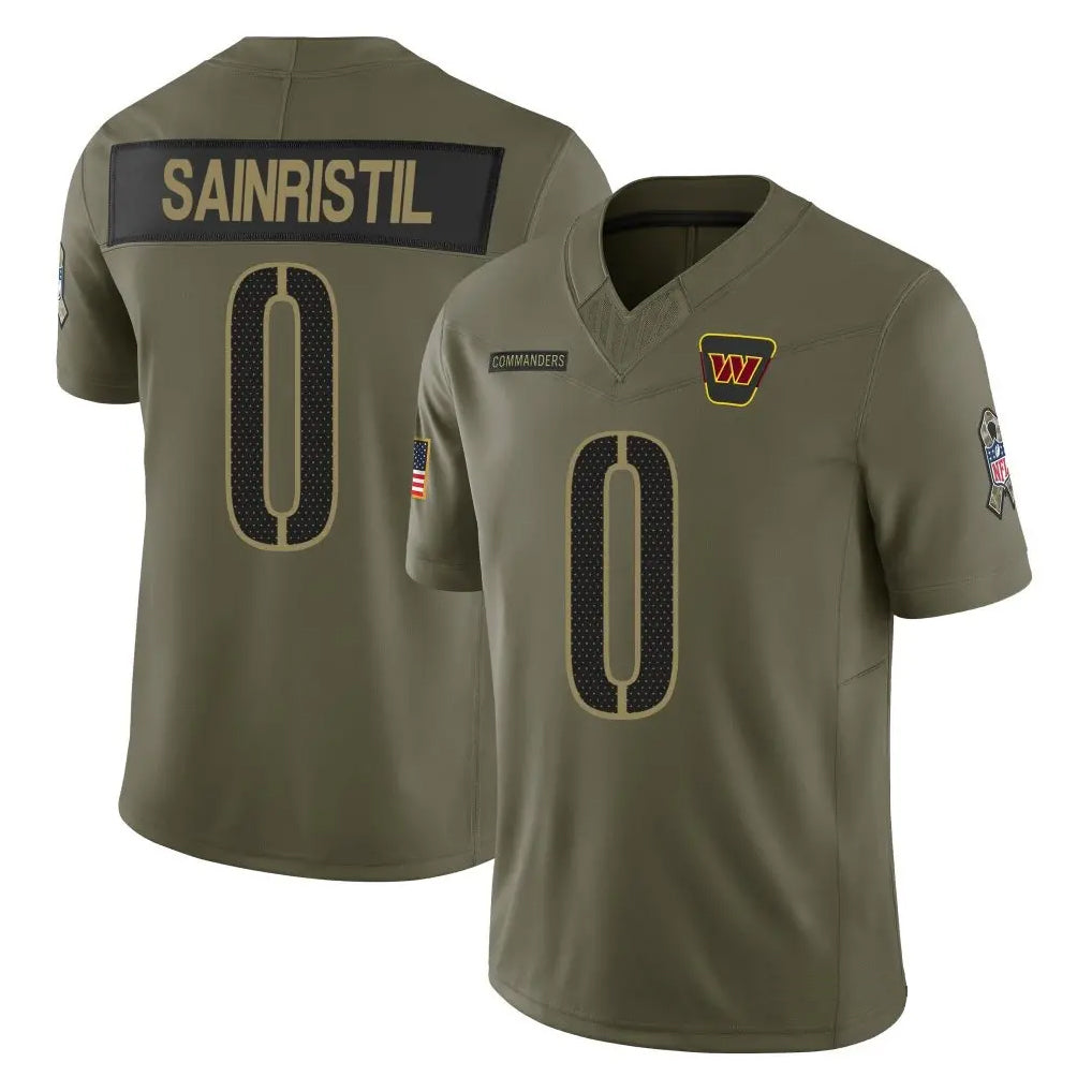 Tlead W.Commanders #0 Mike Sainristil Player Olive Salute To Service Limited Stitched Jerseys