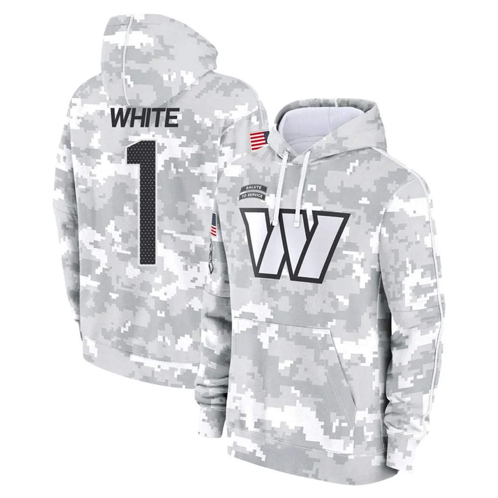 Tlead W.Commanders #1 Rachaad White Player Arctic Camo Limited Salute to Service Pullover Hoodies Game Stitched Jerseys