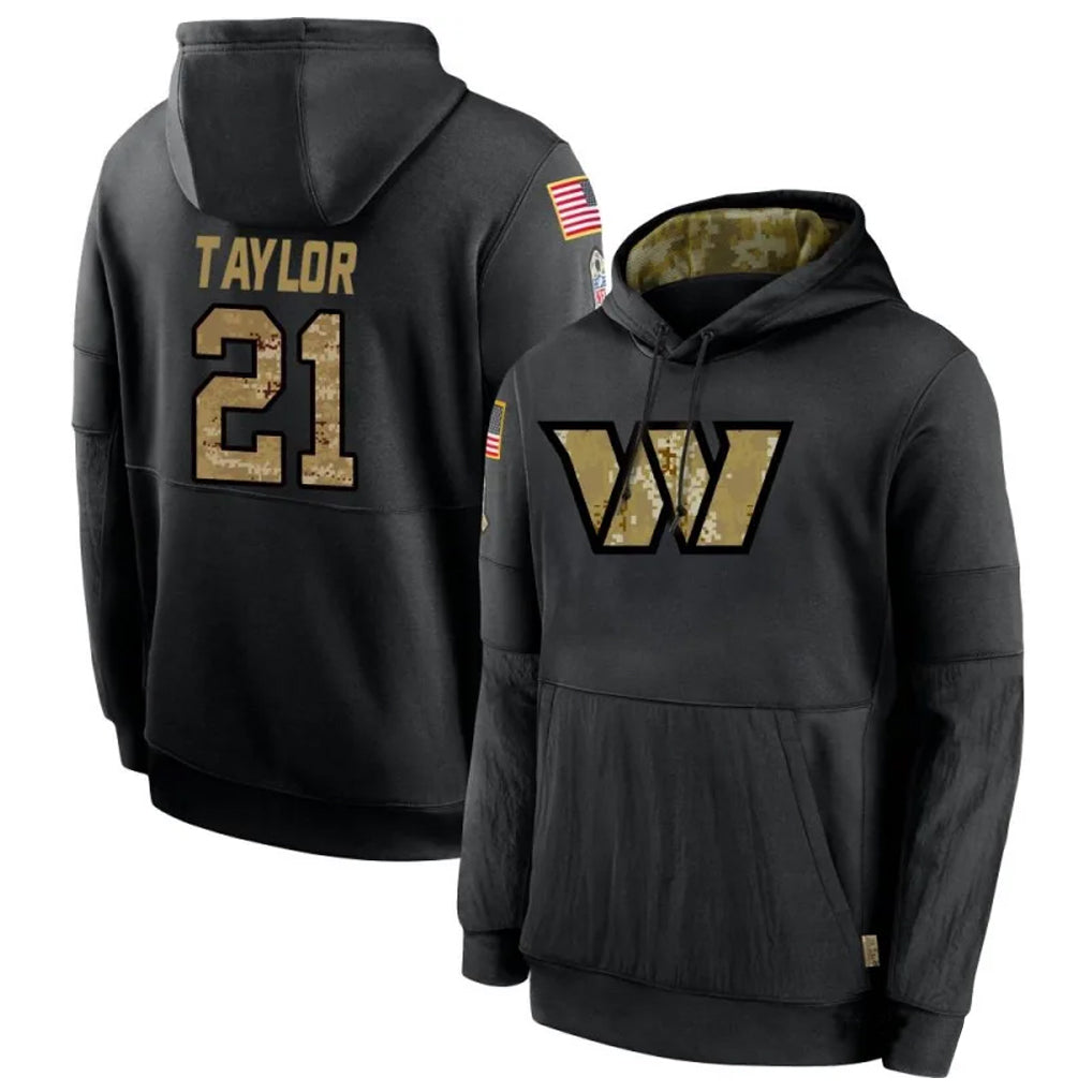 Tlead W.Commanders #21 Sean Taylor Player Black Salute to Service Hoodies Stitched Jerseys