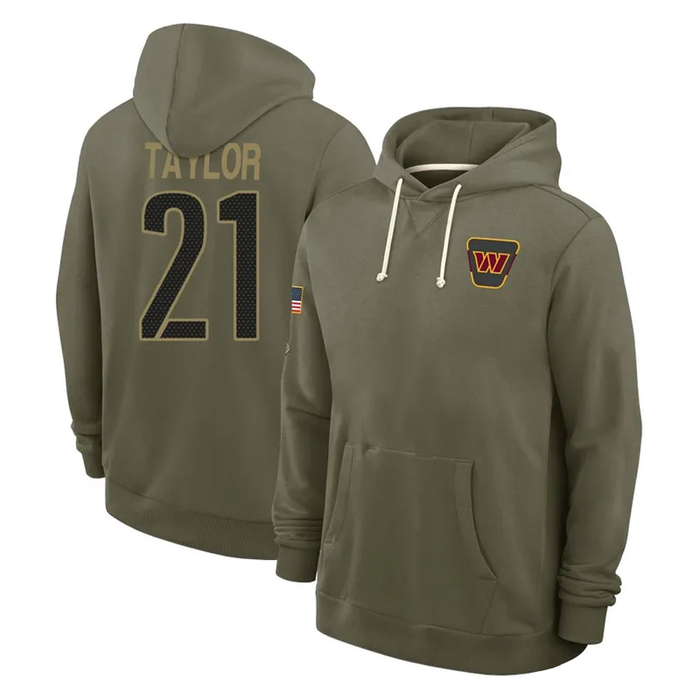 Tlead W.Commanders #21 Sean Taylor Player Olive Salute to Service Hoodies Stitched Jerseys