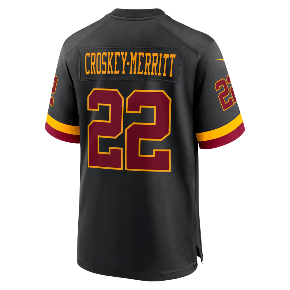 Tlead W.Commanders #22 Jacory Croskey-Merritt Black Hail Raiser Alternate Game Stitched Jerseys