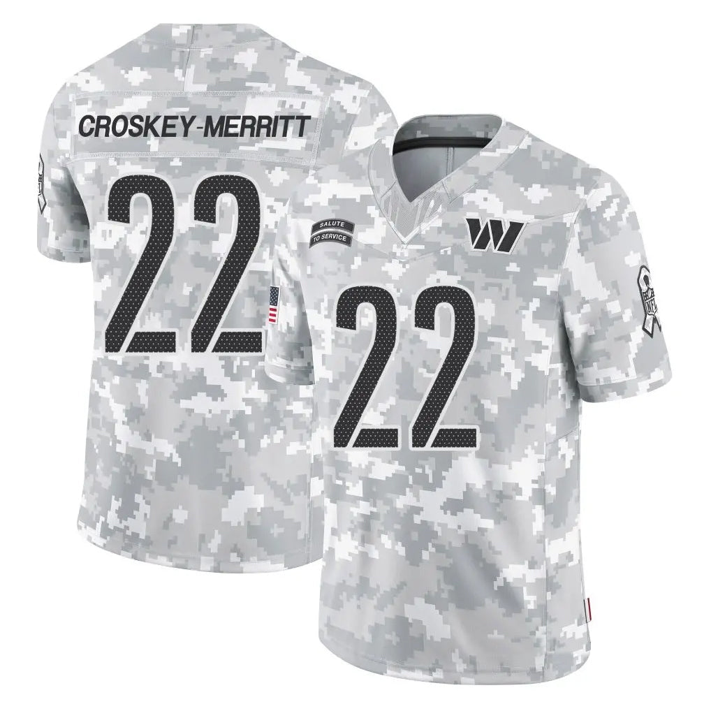 Tlead W.Commanders #22 Jacory Croskey-Merritt Player Arctic Camo Salute to Service Limited Stitched Jerseys