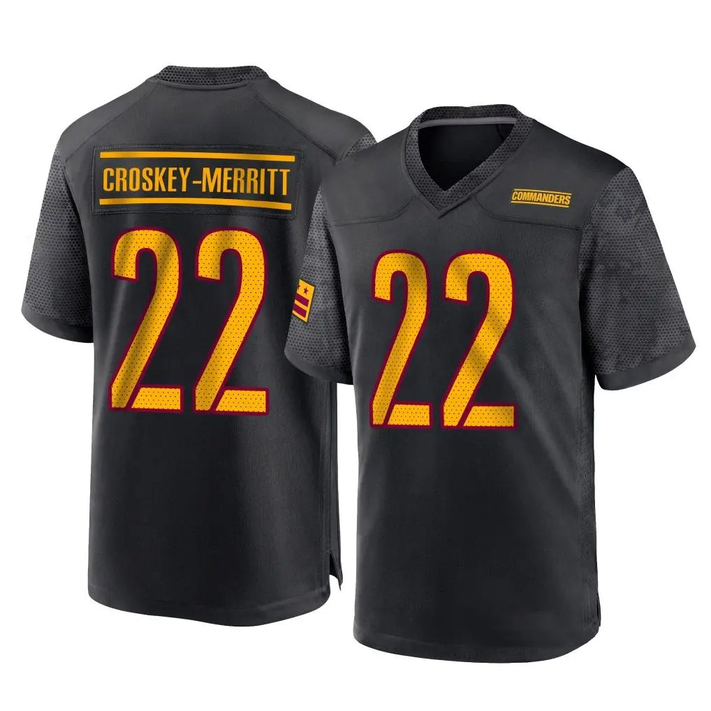 Tlead W.Commanders #22 Jacory Croskey-Merritt Player Black Home Game Stitched Jerseys