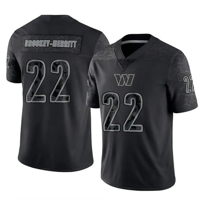 Tlead W.Commanders #22 Jacory Croskey-Merritt Player Black Limited Reflective Home Game Stitched Jerseys