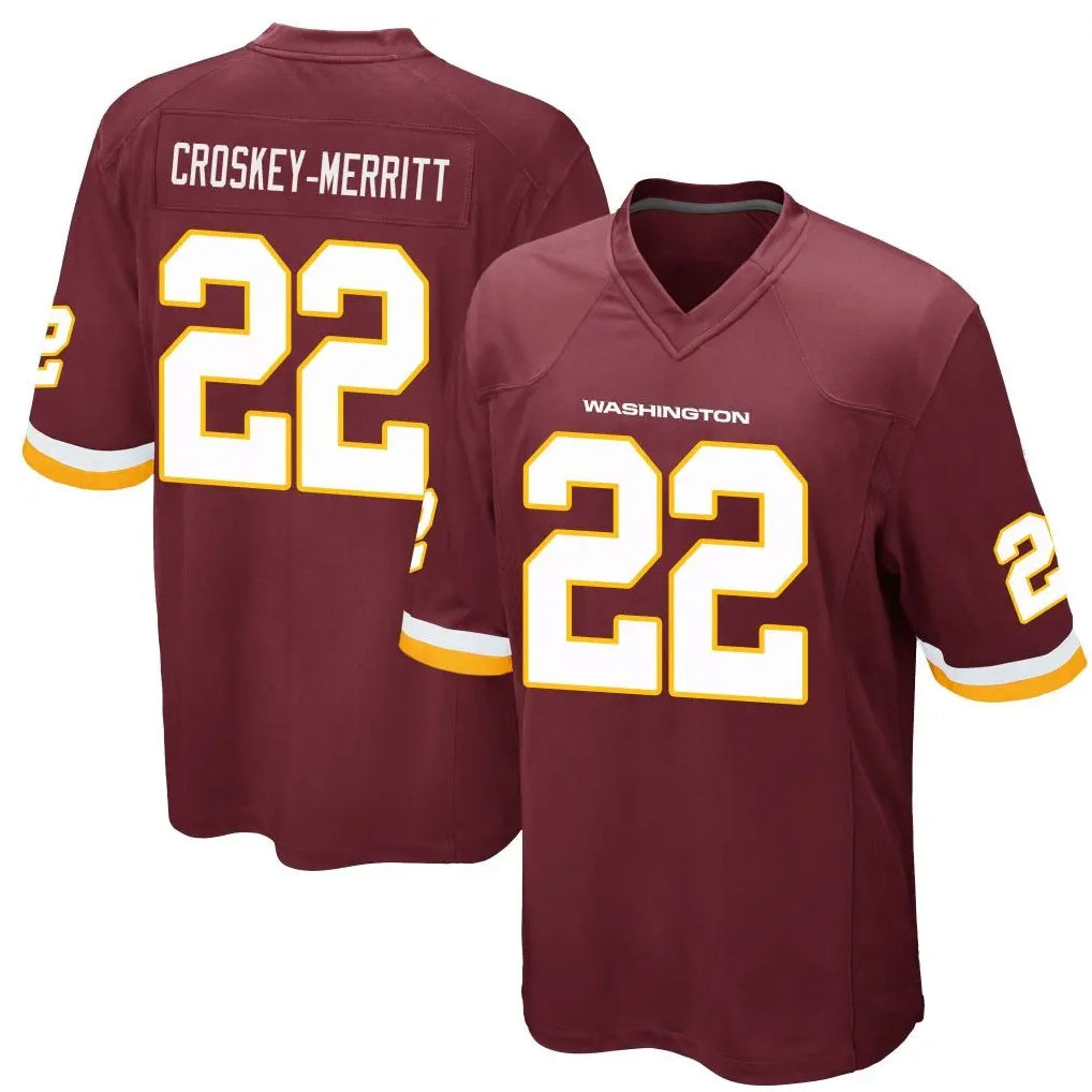 Tlead W.Commanders #22 Jacory Croskey-Merritt Player Burgundy Game Stitched Jerseys