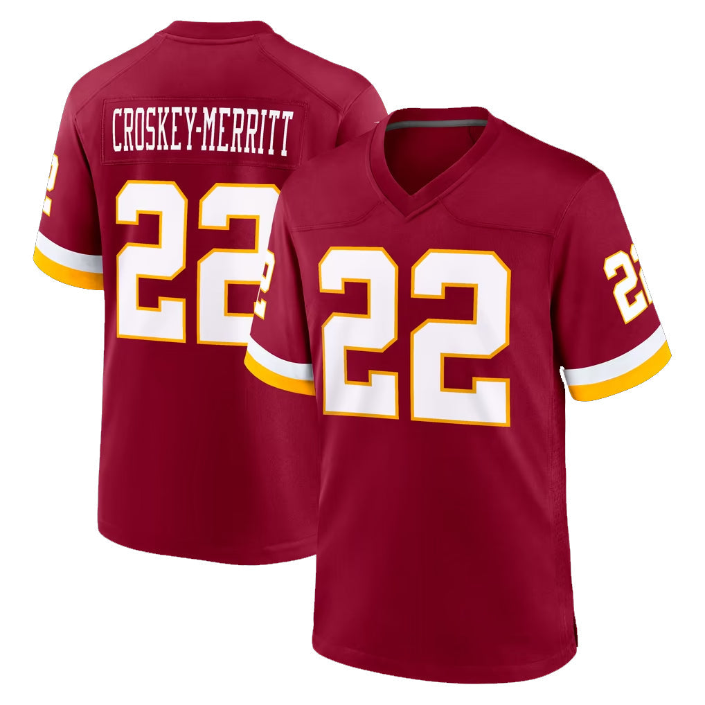 Tlead W.Commanders #22 Jacory Croskey-Merritt Player Burgundy Game Home Stitched Jerseys