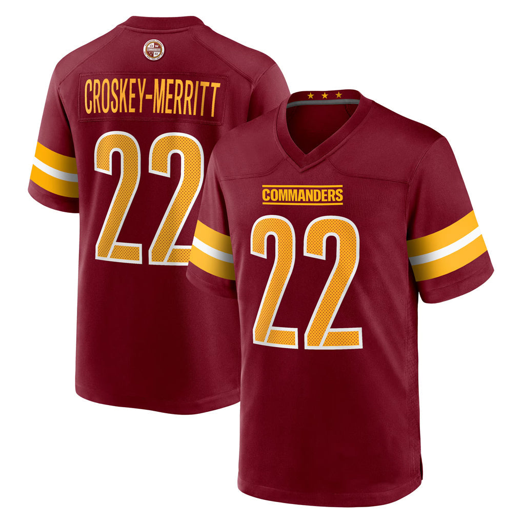 Tlead W.Commanders #22 Jacory Croskey-Merritt Player Burgundy Home Game Stitched Jerseys