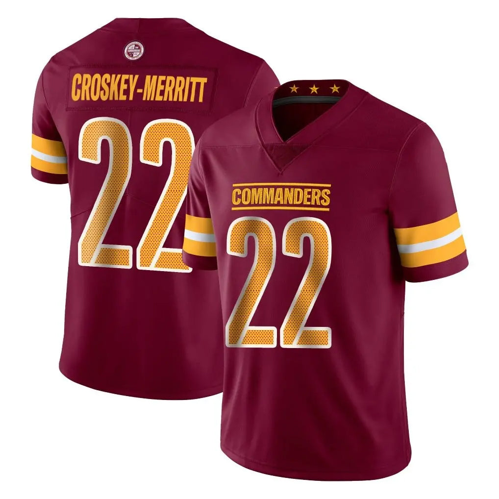Tlead W.Commanders #22 Jacory Croskey-Merritt Player Burgundy Limited Vapor Home Game Stitched Jerseys