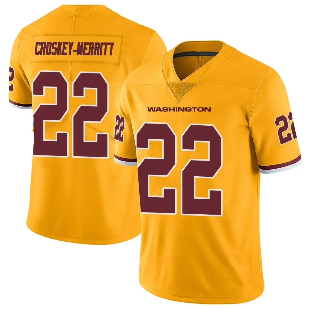 Tlead W.Commanders #22 Jacory Croskey-Merritt Player Gold Vapor Limited Stitched Jerseys