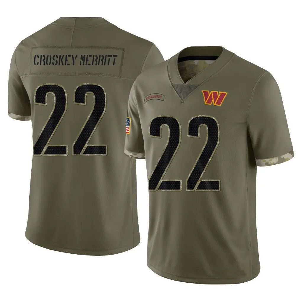 Tlead W.Commanders #22 Jacory Croskey-Merritt Player Olive Salute To Service Stitched Jerseys