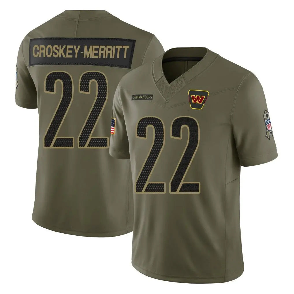 Tlead W.Commanders #22 Jacory Croskey-Merritt Player Olive Salute To Service Limited Stitched Jerseys