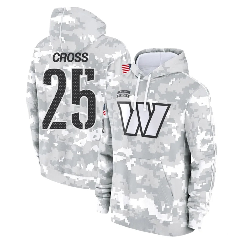 Tlead W.Commanders #25 Nick Cross Player Arctic Camo Limited Salute to Service Pullover Hoodies Game Stitched Jerseys