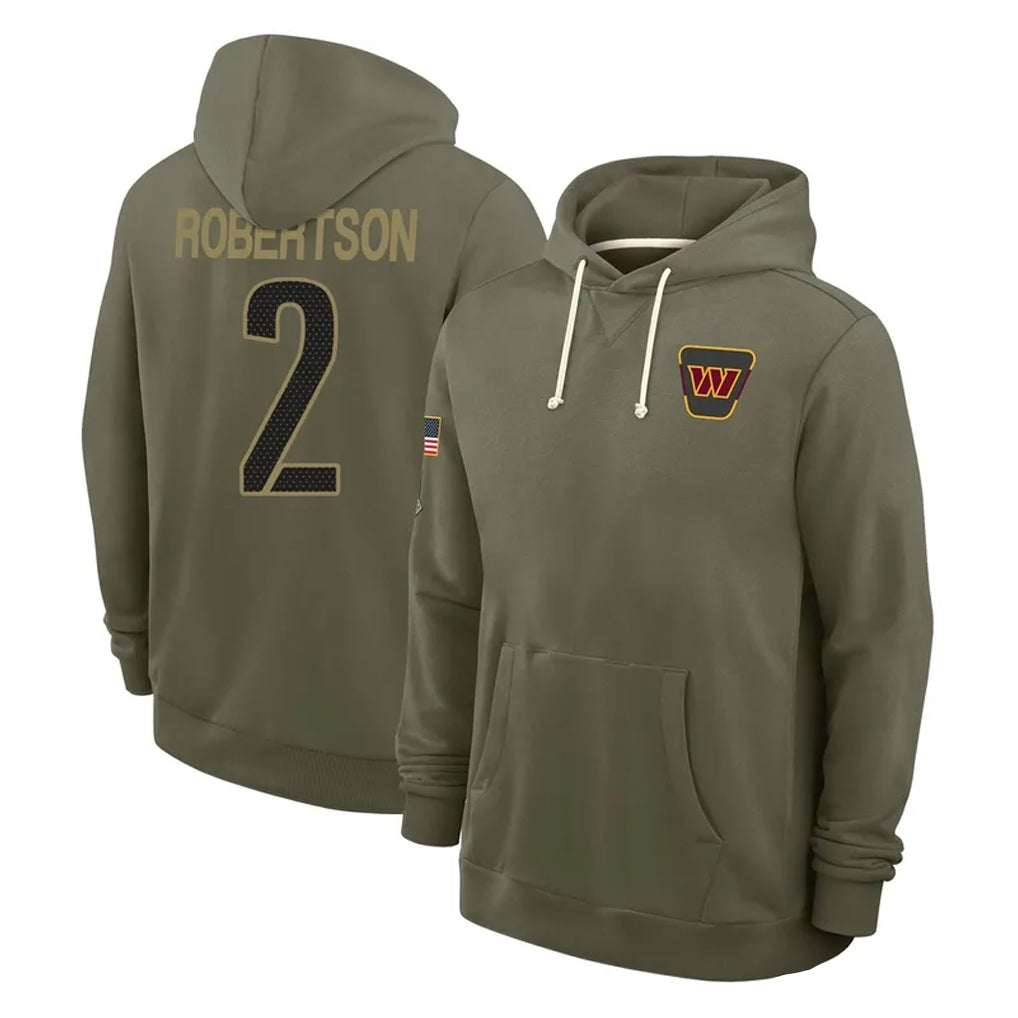 Tlead W.Commanders #2 Amik Robertson Player Olive Salute to Service Pullover Hoodies Limited Home Stitched Jerseys