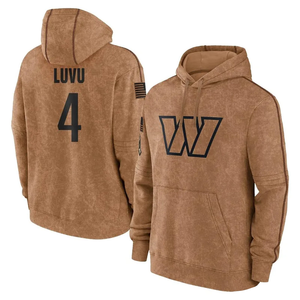Tlead W.Commanders #4 Frankie Luvu Player Brown Salute to Service Hoodies Stitched Jerseys