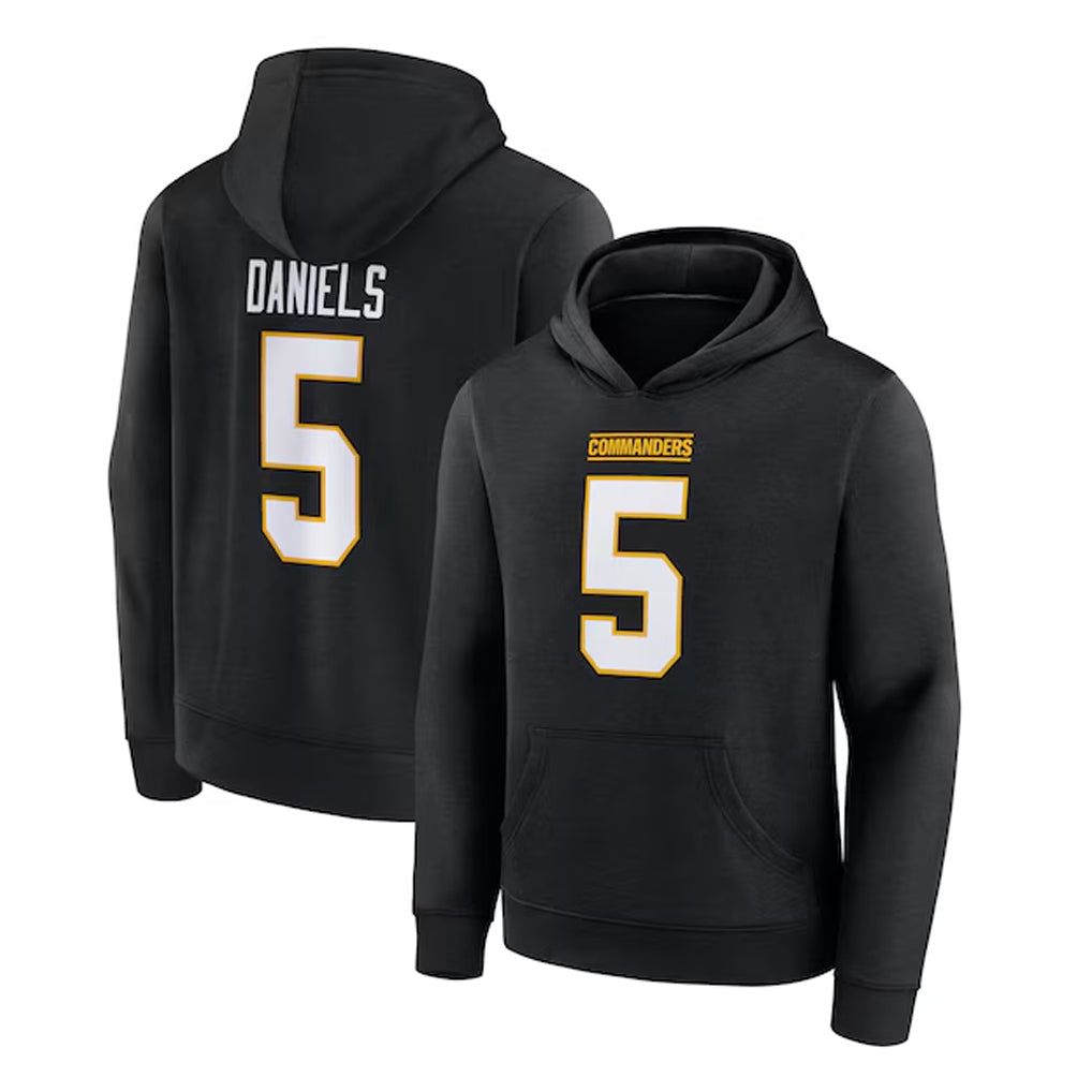 Tlead W.Commanders #5 Jayden Daniels Player Black Salute to Service Hoodies Stitched Jerseys