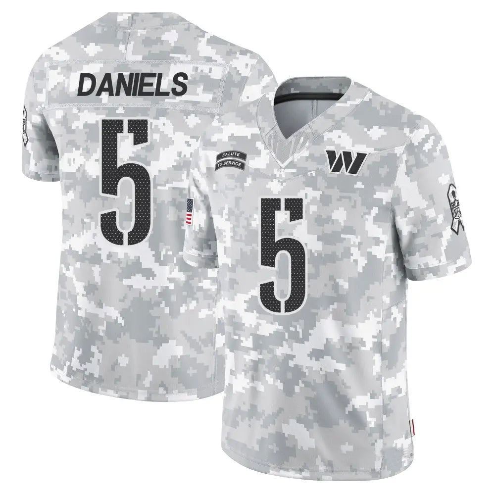 Tlead W.Commanders #5 Jayden Daniels Player Limited Arctic Camo Salute to Service Stitched Jerseys