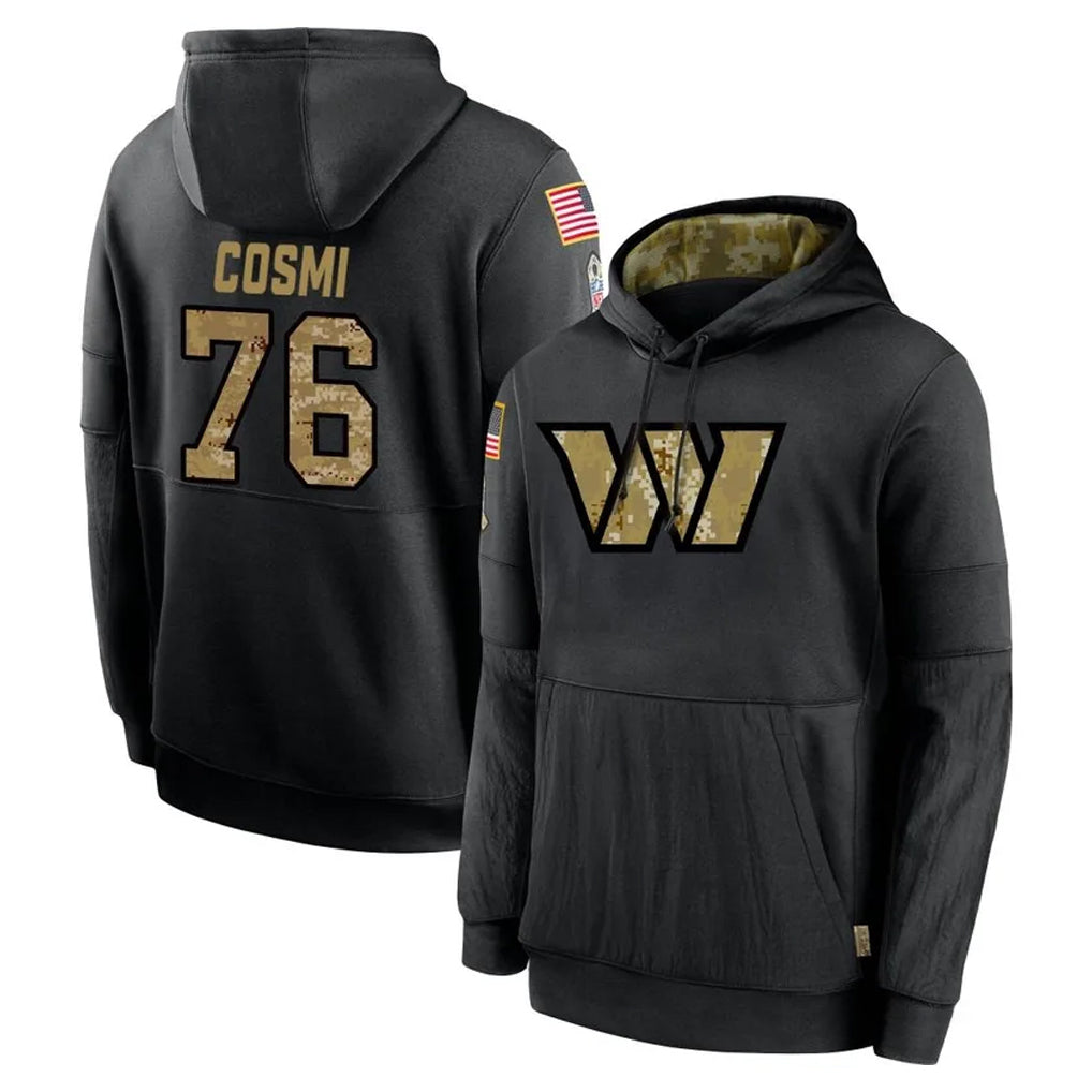 Tlead W.Commanders #76 Sam Cosmi Player Black Salute to Service Performance Pullover Hoodies Home Game Stitched Jerseys