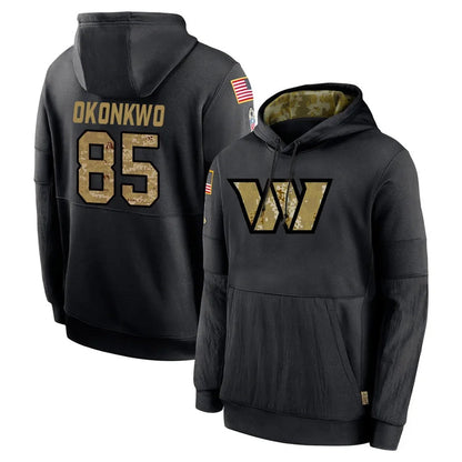 Tlead W.Commanders #85 Chig Okonkwo Player Black Salute to Service Performance Pullover Hoodies Home Game Stitched Jerseys