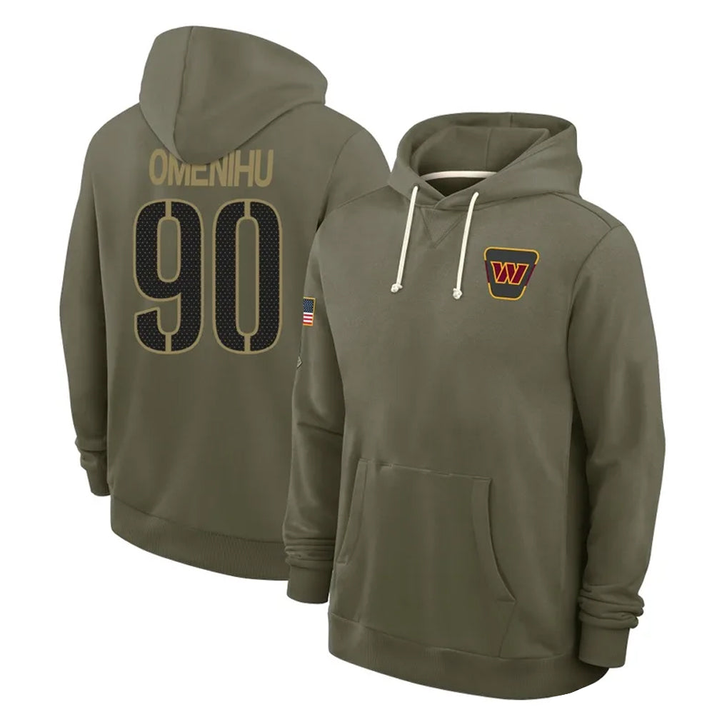 Tlead W.Commanders #90 Charles Omenihu Player Olive Salute to Service Pullover Hoodies Limited Home Stitched Jerseys