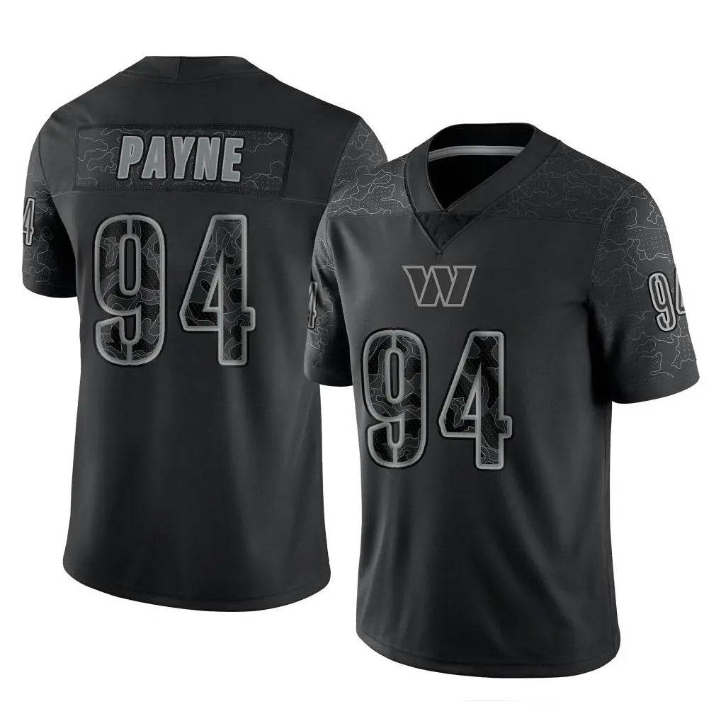 Tlead W.Commanders #94 Daron Payne Player Black Limited Reflective Home Game Stitched Jerseys