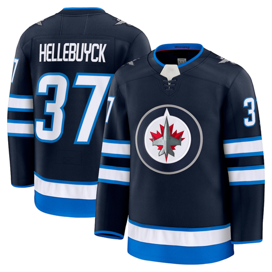 Tlead W.Jets #37 Connor Hellebuyck Navy Home Premium Jerseys