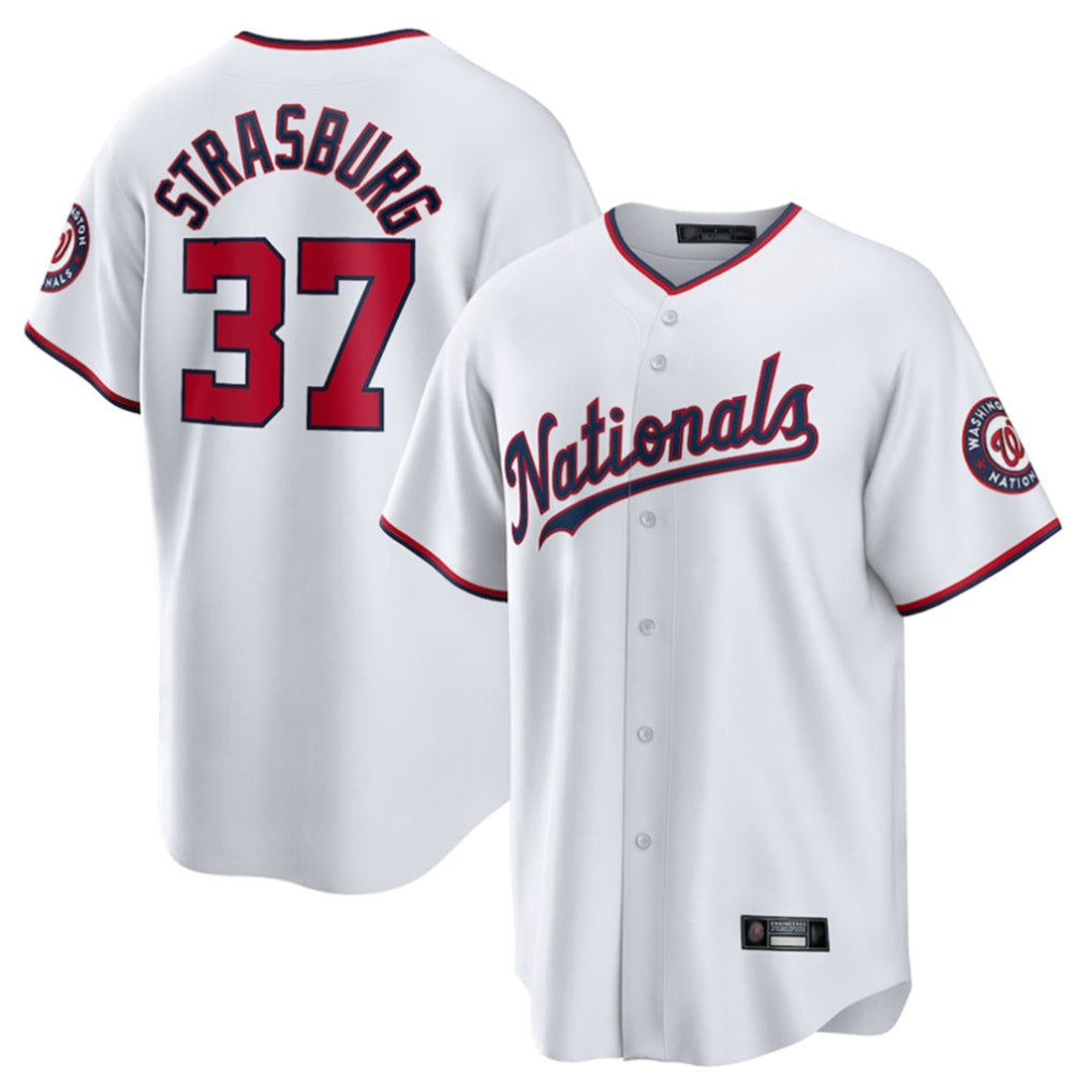 Tlead W.Nationals #37 Stephen Strasburg Player White Home Game Stitched Jerseys