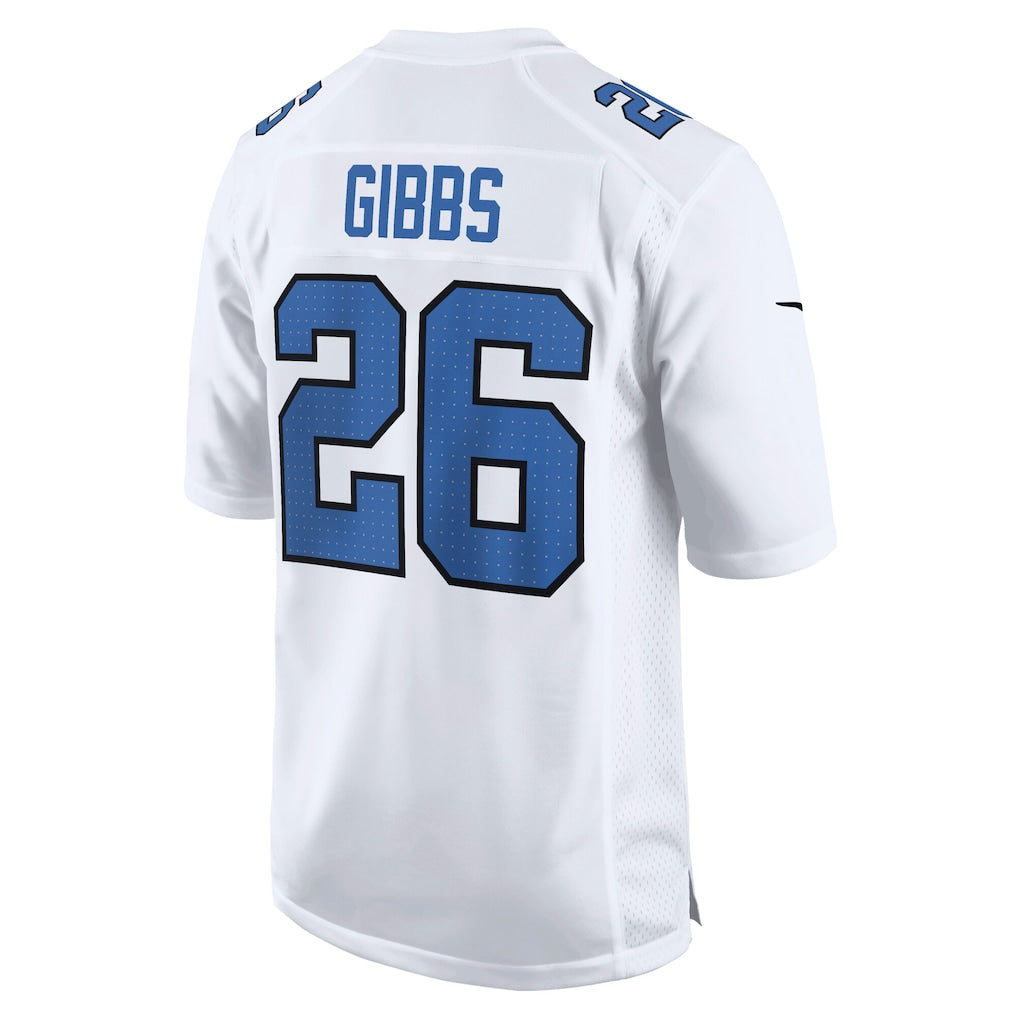 Tlead D.Lions #26 Jahmyr Gibbs White Tundra Fashion Game Jersey