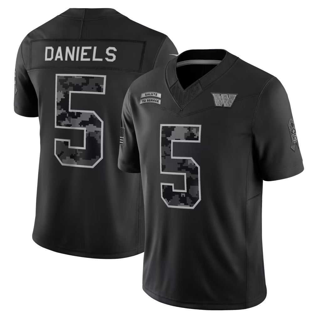 Tlead W.Commanders #5 Jayden Daniels Player Black Limited 2026 Salute to Service Home Game Stitched Jerseys