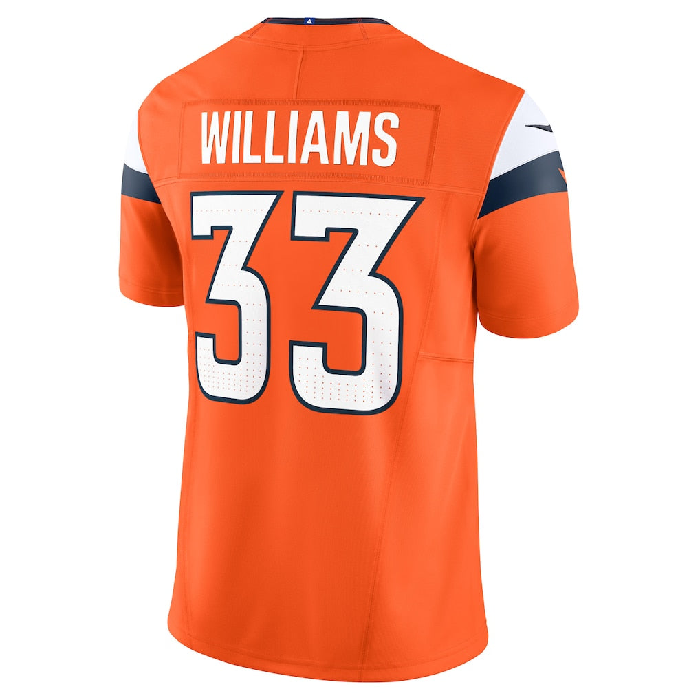 Tlead D.Broncos #33 Javonte Williams Orange Mile High Collection Vapor F.U.S.E. Limited Jersey