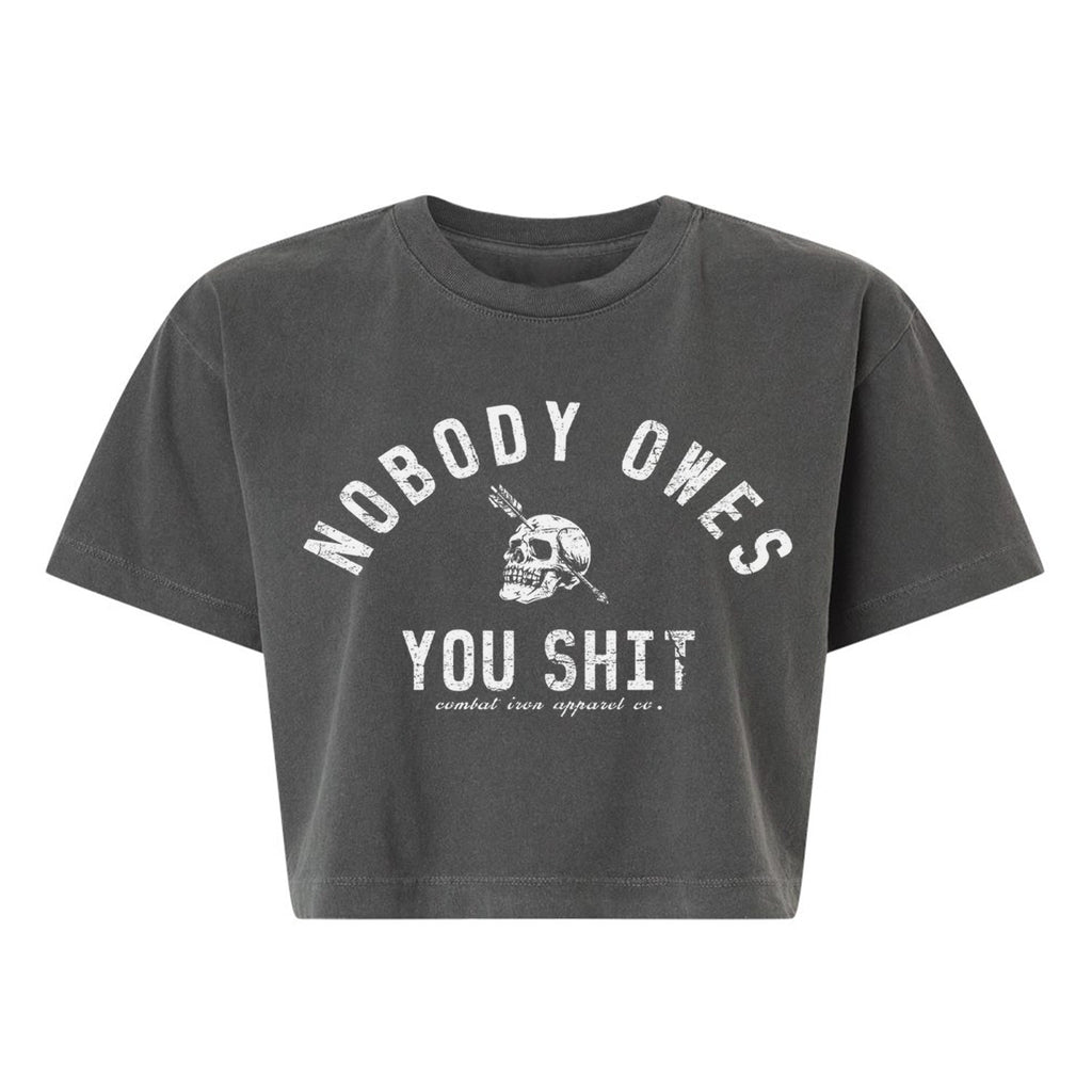 CustomNameinc cheap jerseys Ordering Nobody Owes You Shit Skull Women's Crop Heavyweight Tee